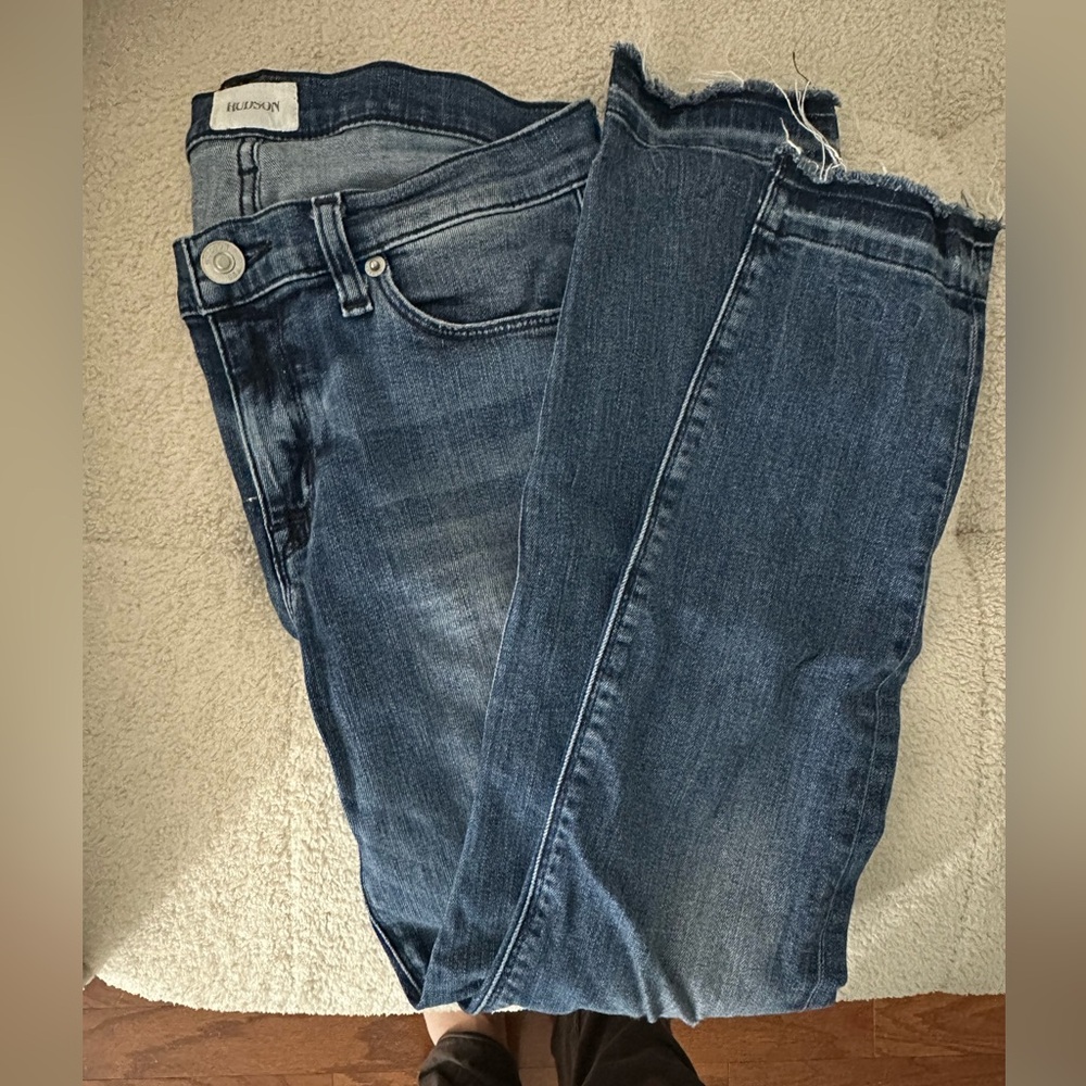 Hudson skinny jeans with frayed bottoms